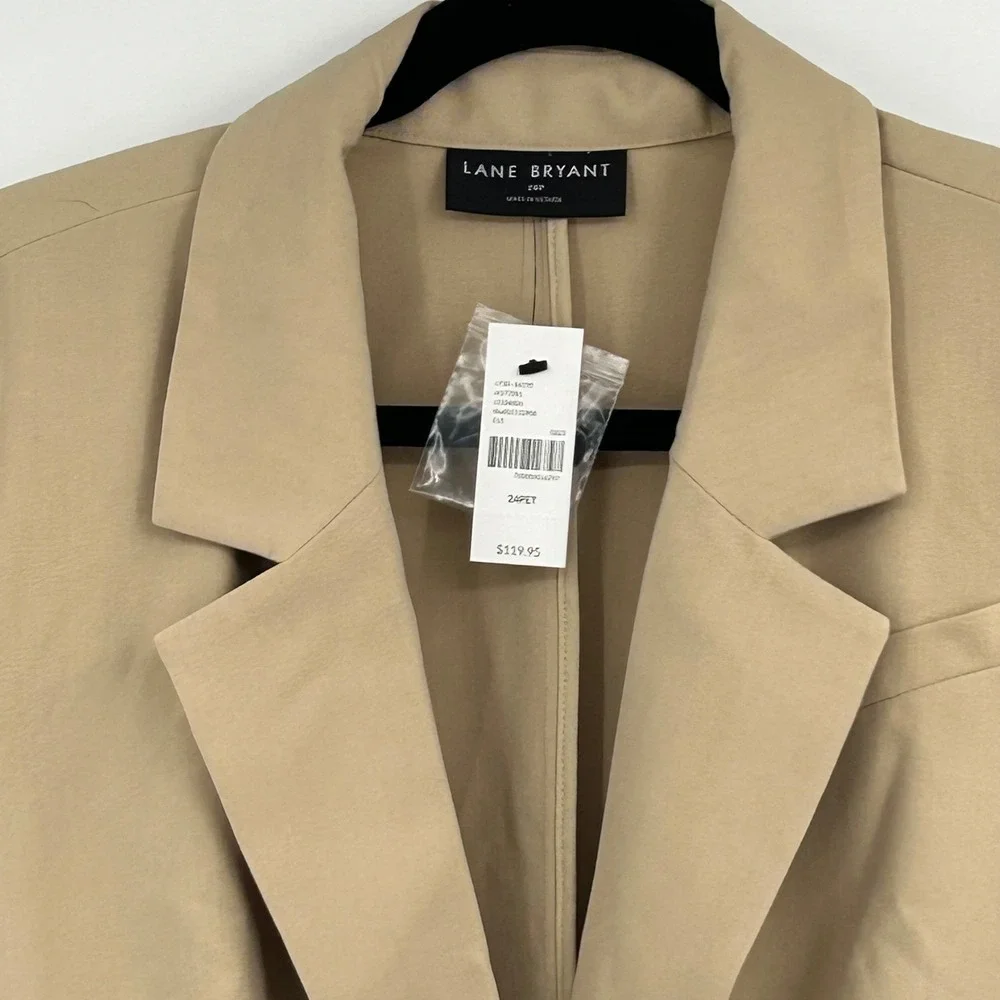 Wms Plus Size Modern Tan Single Button Blazer 26W Beige Professional Lane Bryant - Picture 2 of 9